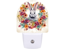 Luminária De Led Quarto, Banheiro, Corredor, Aquarela, Coelho E Flores, Estampada, Luminária De Parede Com Plugue