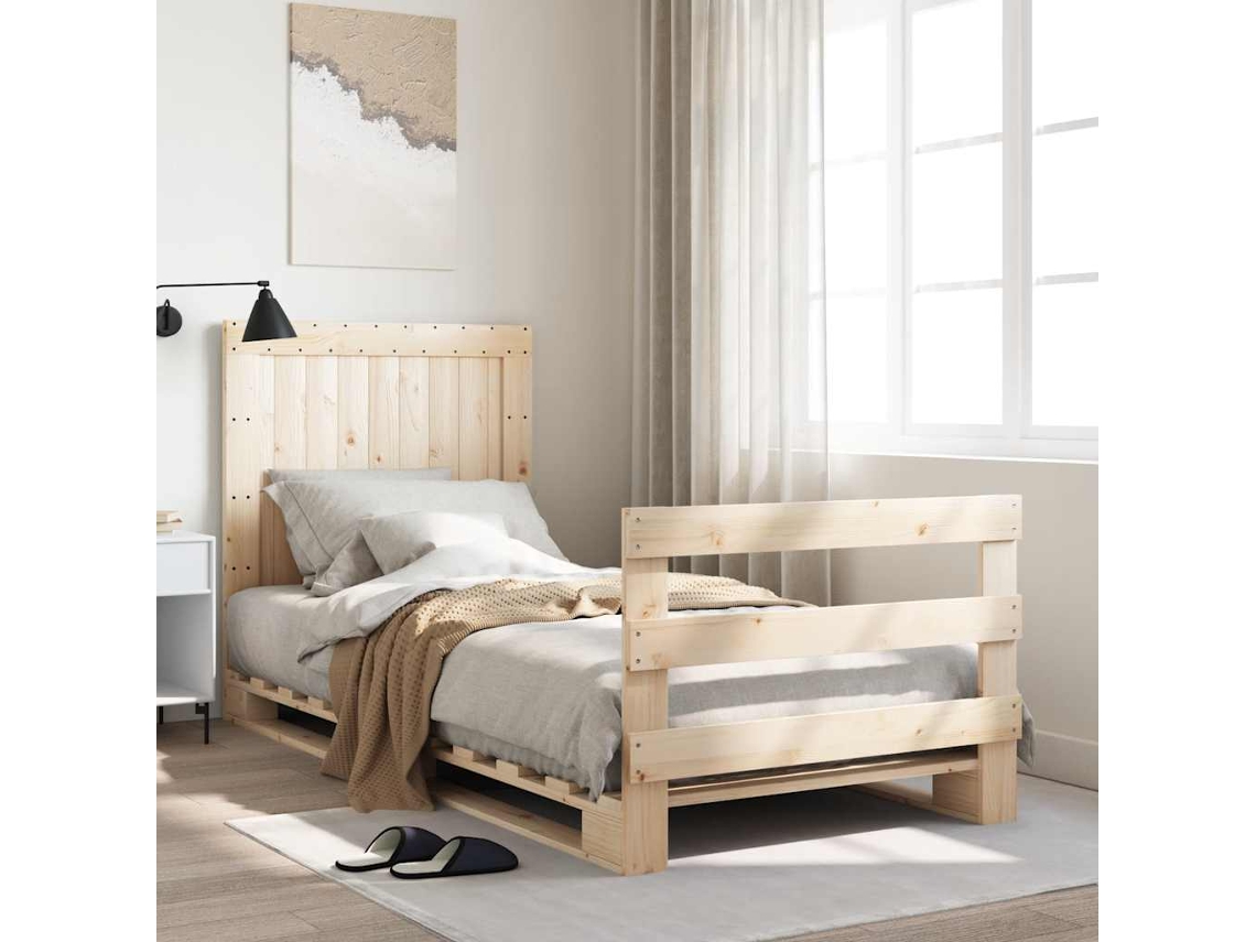Vidaxl Estrutura De Cama Com Cabeceira 90x200 Cm Pinho Maciço