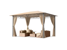 Pavilhão De Jardim 3x4 M Com 4 Partes Laterais Aprox. 220 G/m² Lona De Cobertura Cappuccino Toolport
