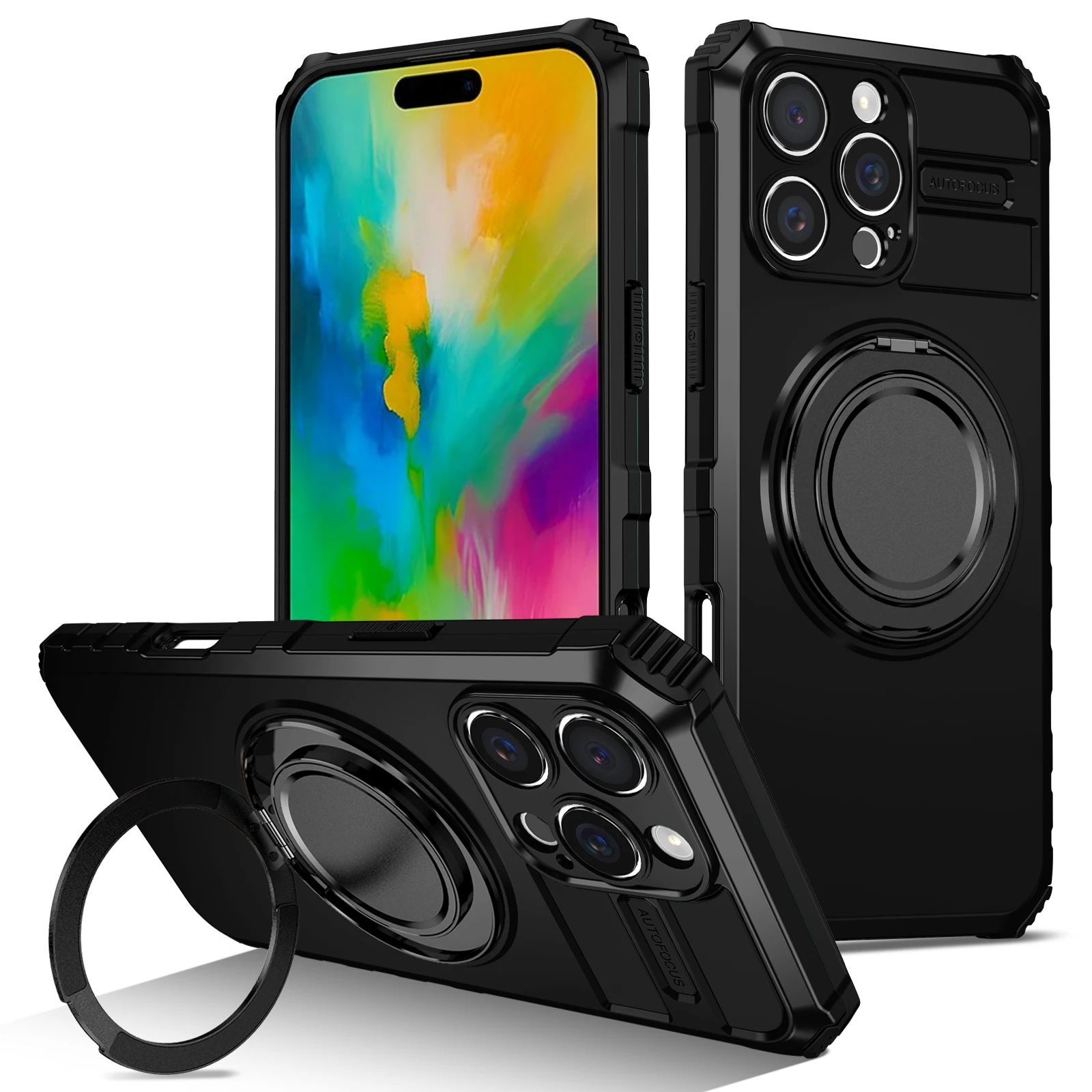 (preto, Iphone 14 Plus) Capa Veicular Elegante Com Ímã E Anel De Metal Giratório De 360 Graus Para Suporte.