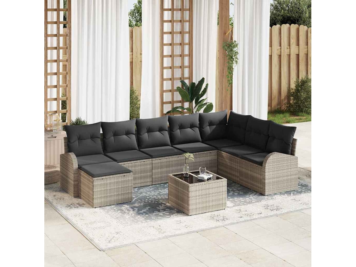 Vidaxl Conjunto De Sofá De Jardim 9 Unid. Cinzento-claro