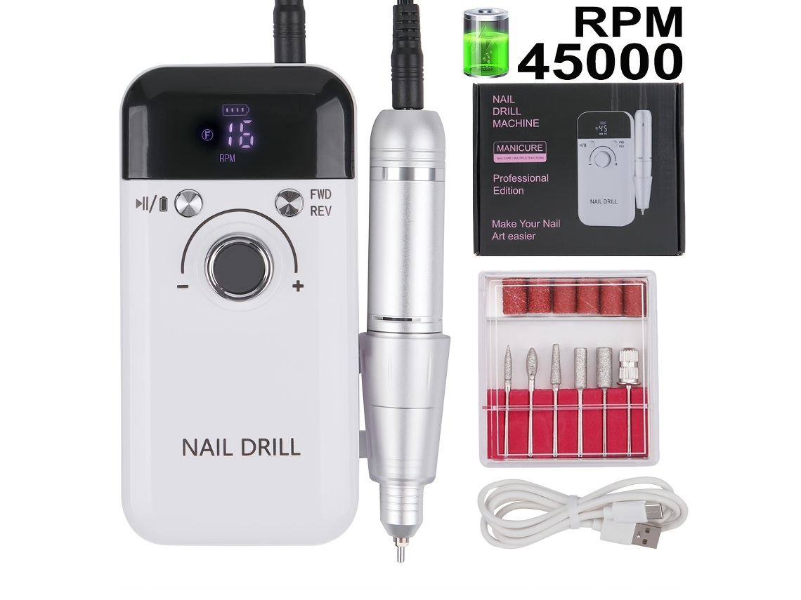 Furadeira Elétrica Portátil Profissional Salões Beleza, Lixa Unhas Recarregável Visor Silencioso Lcd STELASPLEN