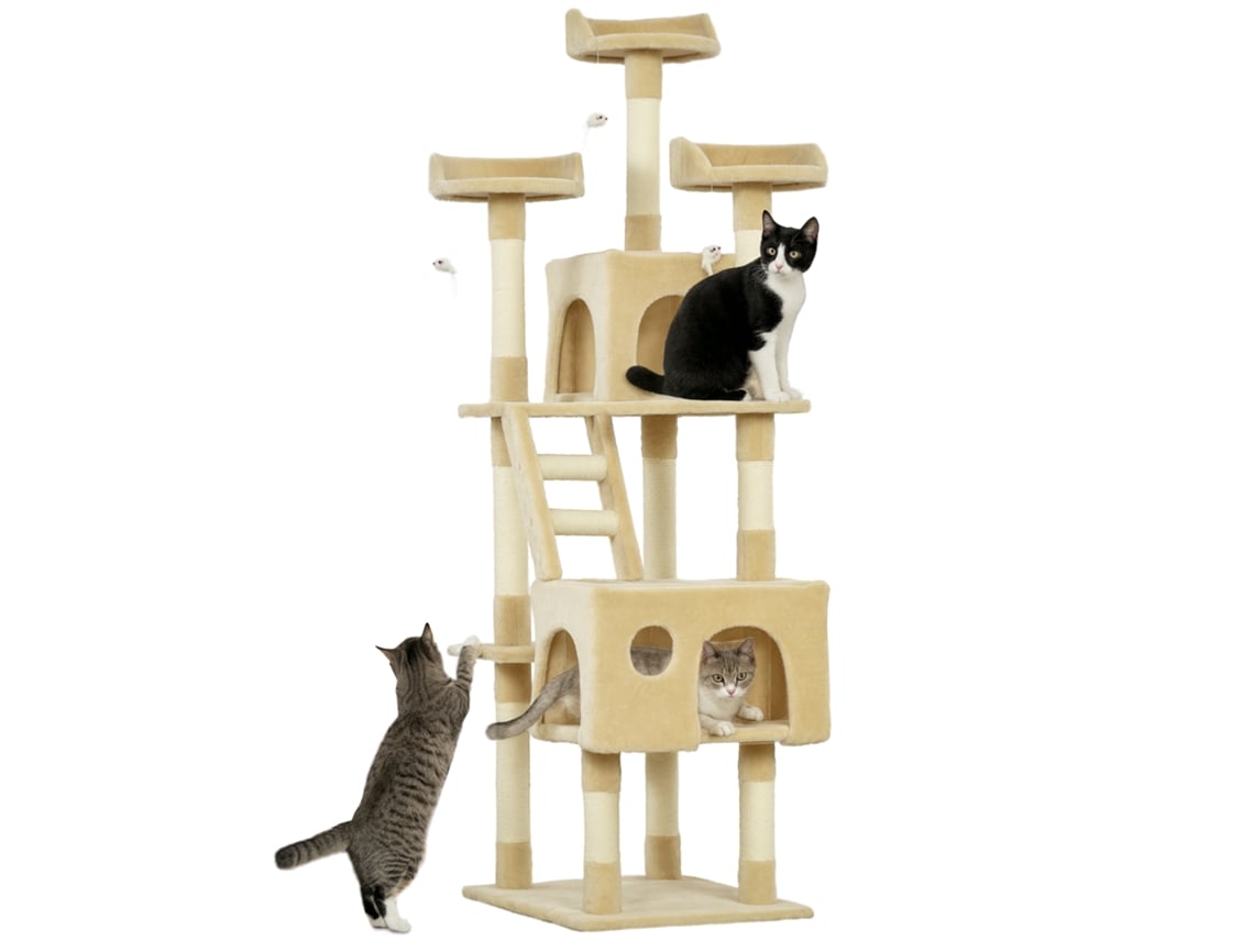 Árvore Para Gatos Grande Com Poste Arranhador 60x50x181 Cm Com Poste Arranhador, Múltiplas Plataformas, Escadas, Cavernas, Brinquedos,bege