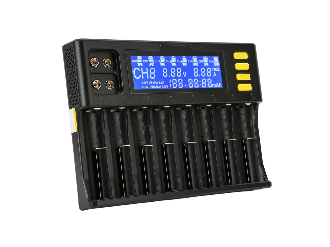 Carregador de Bateria de Lítio EOOCOO (display Lcd de 8 Slots com Adaptador para Carro)