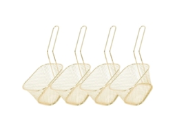 4 Peças Cesta de Fritura Quadrada Mini Aço Inoxidável 304 para Batatas Fritas Anéis de Cebola Asas de Frango Ouro