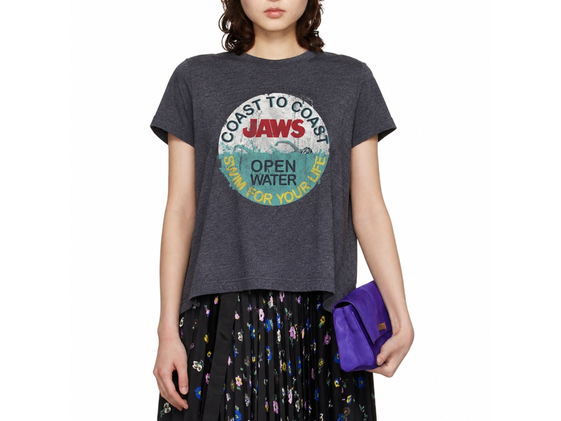 Rockinstone Jaws Movie Swim For Your Life Heather Navy Adult T-shirt Size:xl