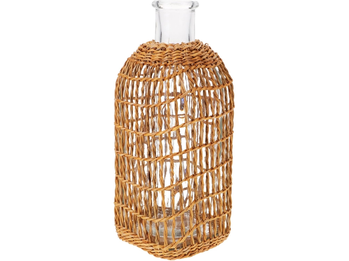 Vaso De Vidro Com Tampa De Rattan, Vaso Vintage Feito À Mão Para Mesa De Centro, Escritório E Casa, Gokoco