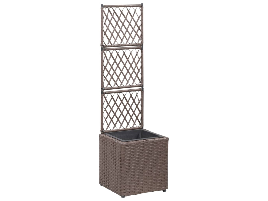 Vidaxl Floreira Com Treliça E 1 Vaso 30x30x107 Cm Vime Pe Castanho