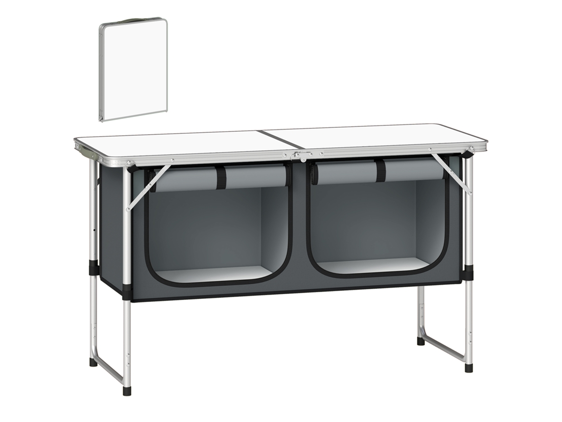 Armário dobrável TOPBRICO de alumínio para camping, com espaço de armazenamento, 120x47x70 cm, prateado