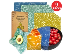 Conjunto 9 Panos Alimentares Reutilizáveis - Panos Cera Abelha - Conservação Alimentos - Amarelo/verde/azul