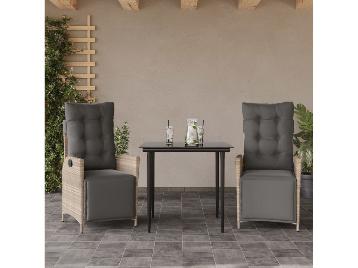 Vidaxl 3 Pcs Conjunto De Jantar P/ Jardim C/ Almofadões Cinzento Claro