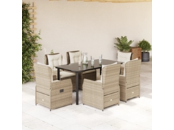7 Pcs Conjunto De Jantar P/ Jardim Com Almofadões Vime Pe Bege Dkd Home Decor
