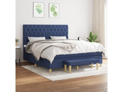 Cama Com Molas/colchão 160x200 Cm Tecido Azul