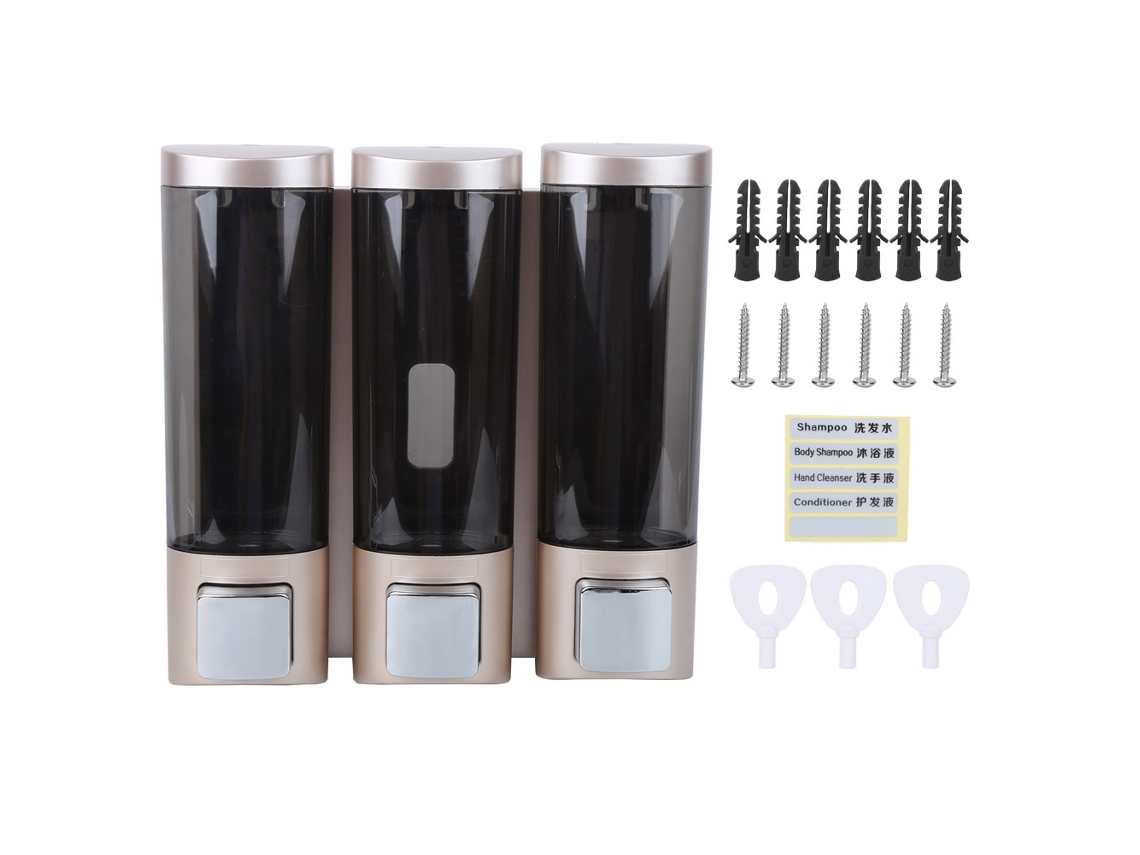 Dispensador de Sabão Manual de Parede 3 Câmaras 200ml para Xampu e Gel de Banho S/MARCA