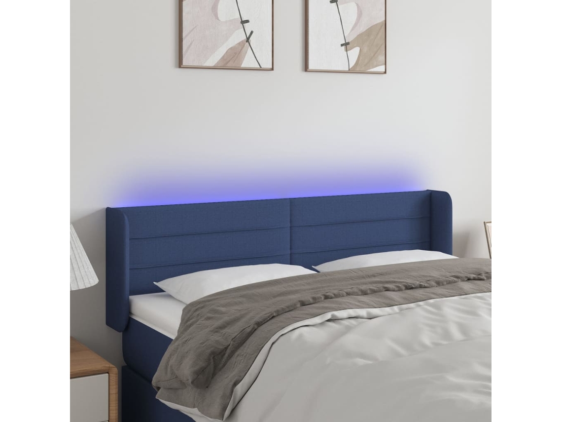 Vidaxl Cabeceira De Cama C/ Luzes Led Tecido 147x16x78/88 Cm Azul