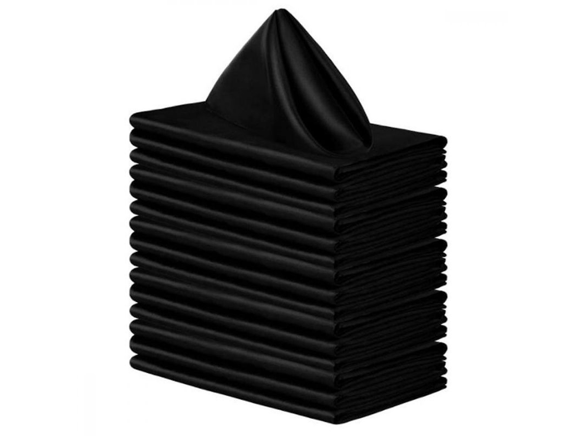 2026 16 Servilletas de Seda Cuadradas, 40x40cm, Satinada, Color Negro, para Bodas, Cenas Y Eventos Formales Negro