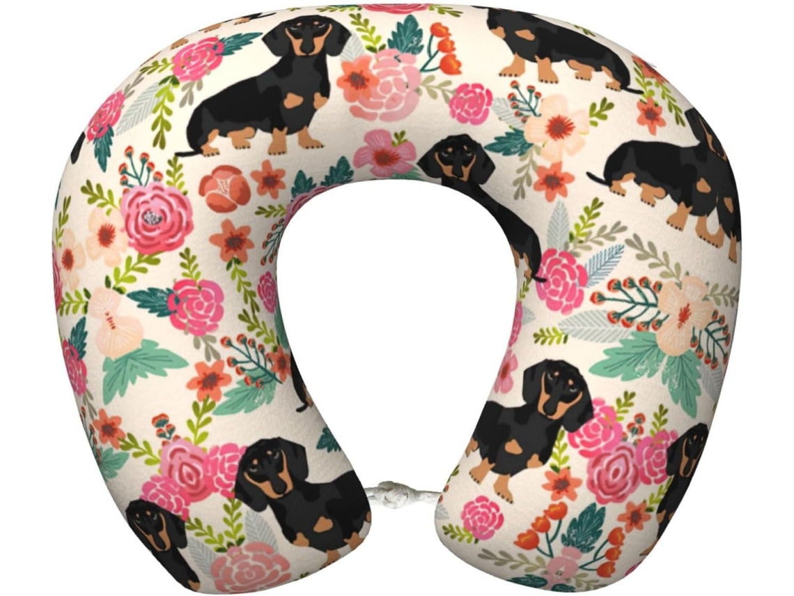 Almofada de Viag Floral em Espuma Viscoelástica para Cães Suporte o Pescoço 100 % Poliéster Premium Alta