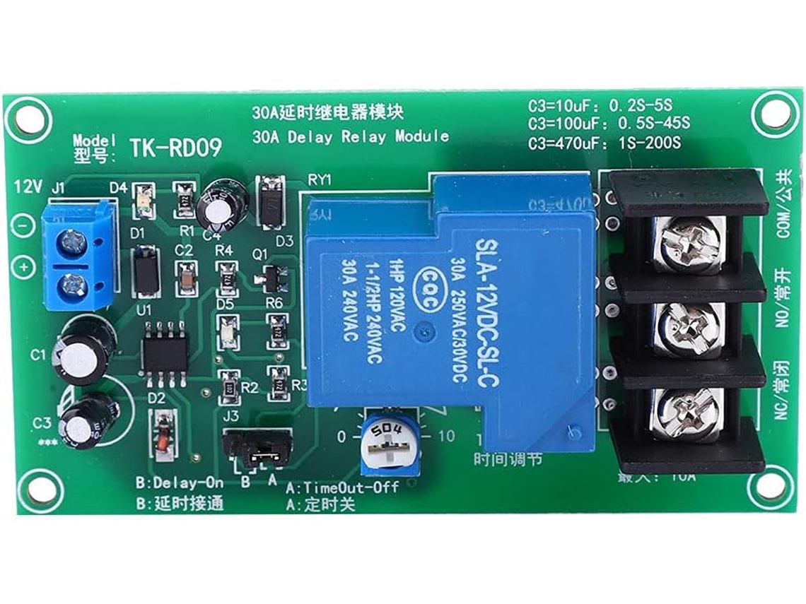 Módulo De Relé Temporizador 30a Dc E 12v Com Intervalo Tempo 0