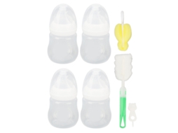 Infant Bottle Set Soft Wide Neck Dual Scale Newborn Feed Nipple White