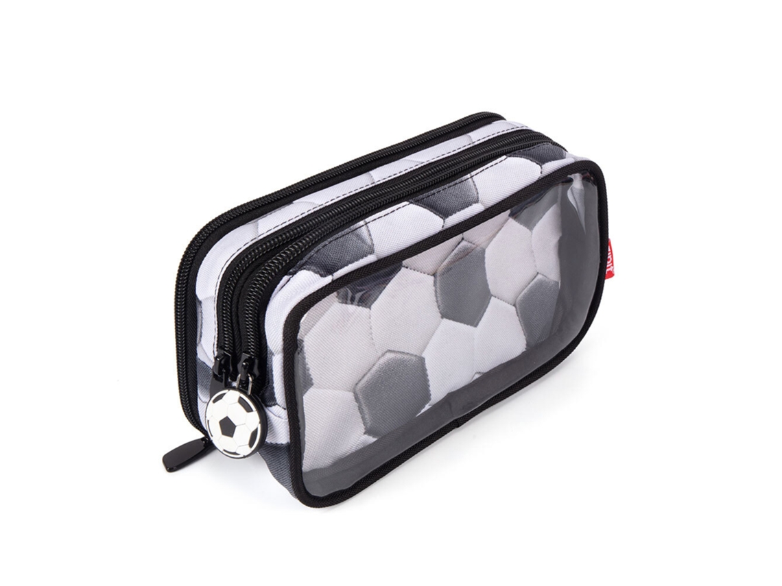 Estojo Escolar Triplo ZIPIT Futebol, 21 X 11,5 X 8 Cm, Preto e Branco