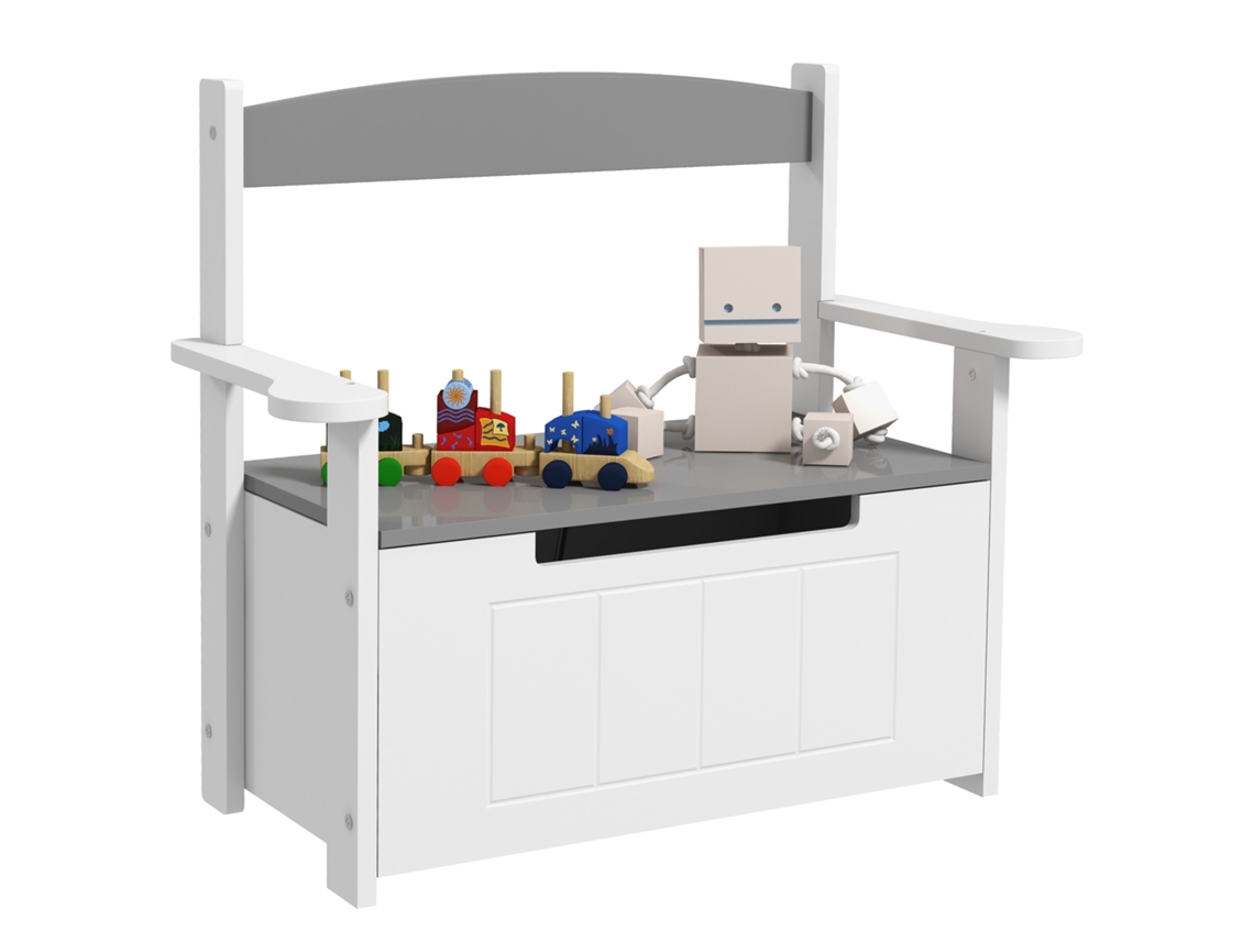 Baú de brinquedos infantil 2 em 1 com banco, encosto e apoio de braços, pistão pneumático, 68,5x34x58cm BTFORUS
