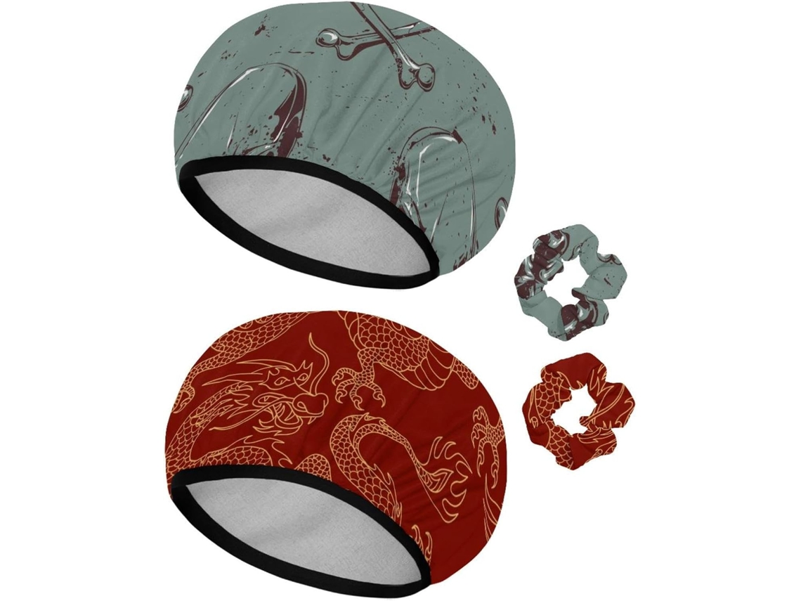Conjunto De 2 Toucas Banho Reutilizáveis Com Elástico Para Cabelo, Touca De Banho Elástica Impermeável Para Cabelos