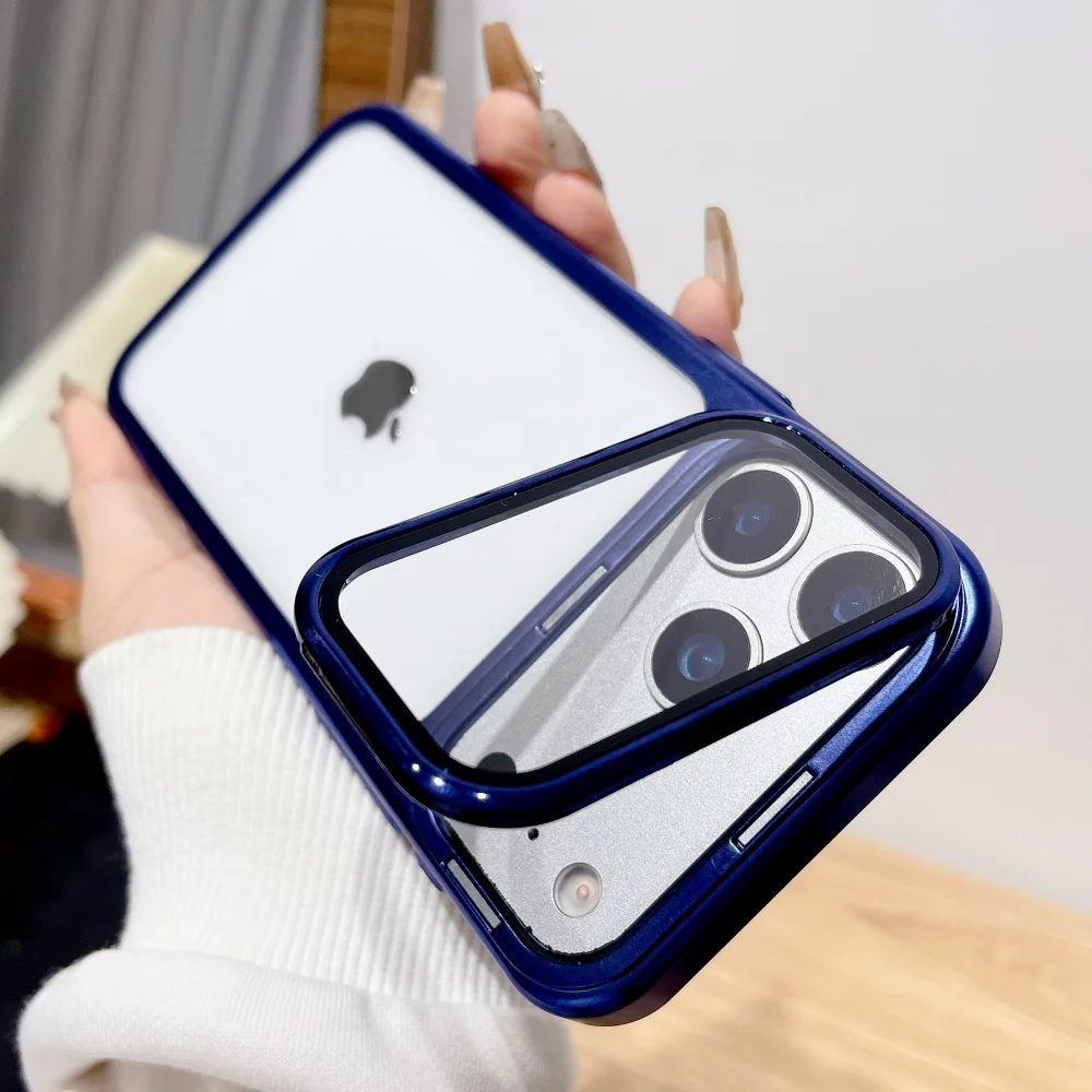 Capa Dobrável Com Suporte Para Iphone (iphone 17 Air, Azul), Ultrafina, Transparente E Resistente A Impactos.