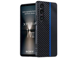 Capa Compatível Com Sony Xperia 1 Vii De Couro Pc Rígida Com Textura De Fibra De Carbono, Perfeita