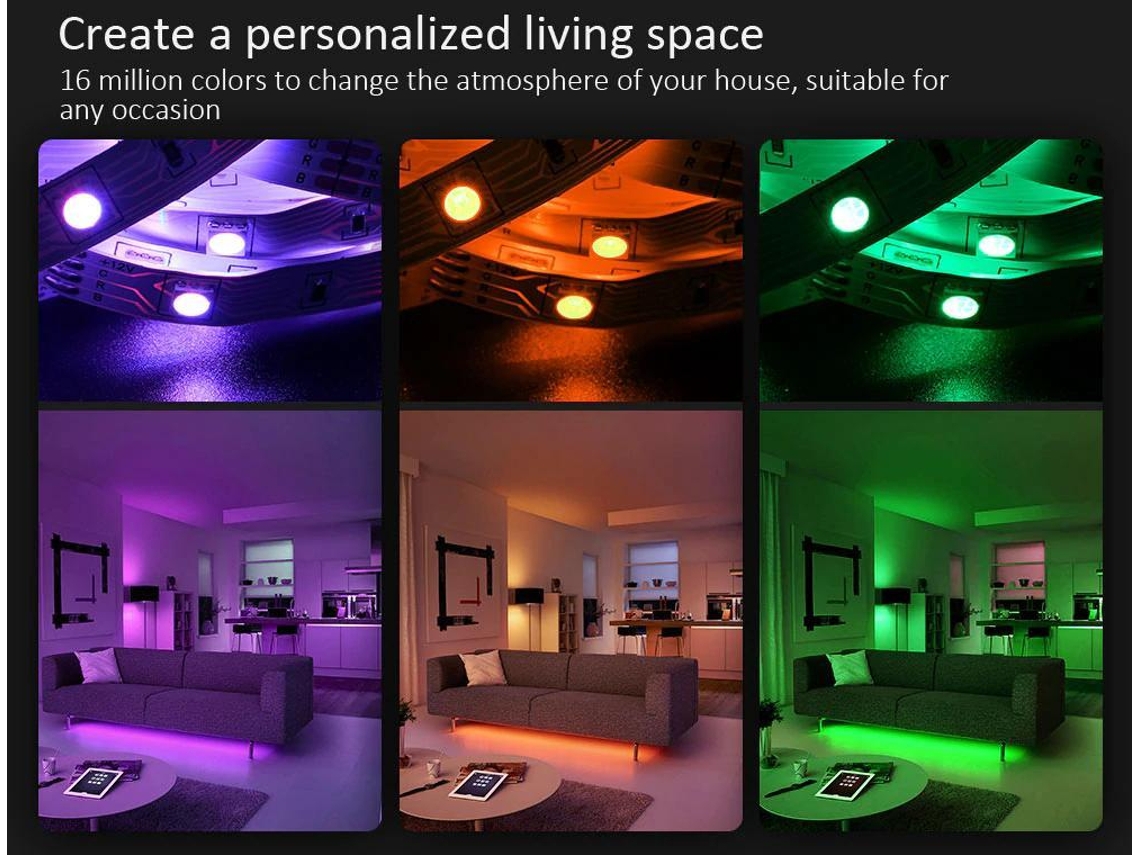 Lurelia Fita Led Rgb 15 M, Smd 5050, 18 Luzes, 44 Teclas, 12 V, 84 W, Bluetooth, App, Comando Remoto, Sincronização Musical
