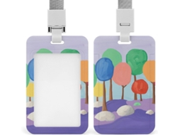 Suporte Crachá Com Cordão Estampado Árvore E Pedras, Suporte Crachá, Capa Protetora Vertical Trabalho Crachás