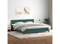 Cama Com Molas/colchão 180x220 Cm Veludo Verde-escuro