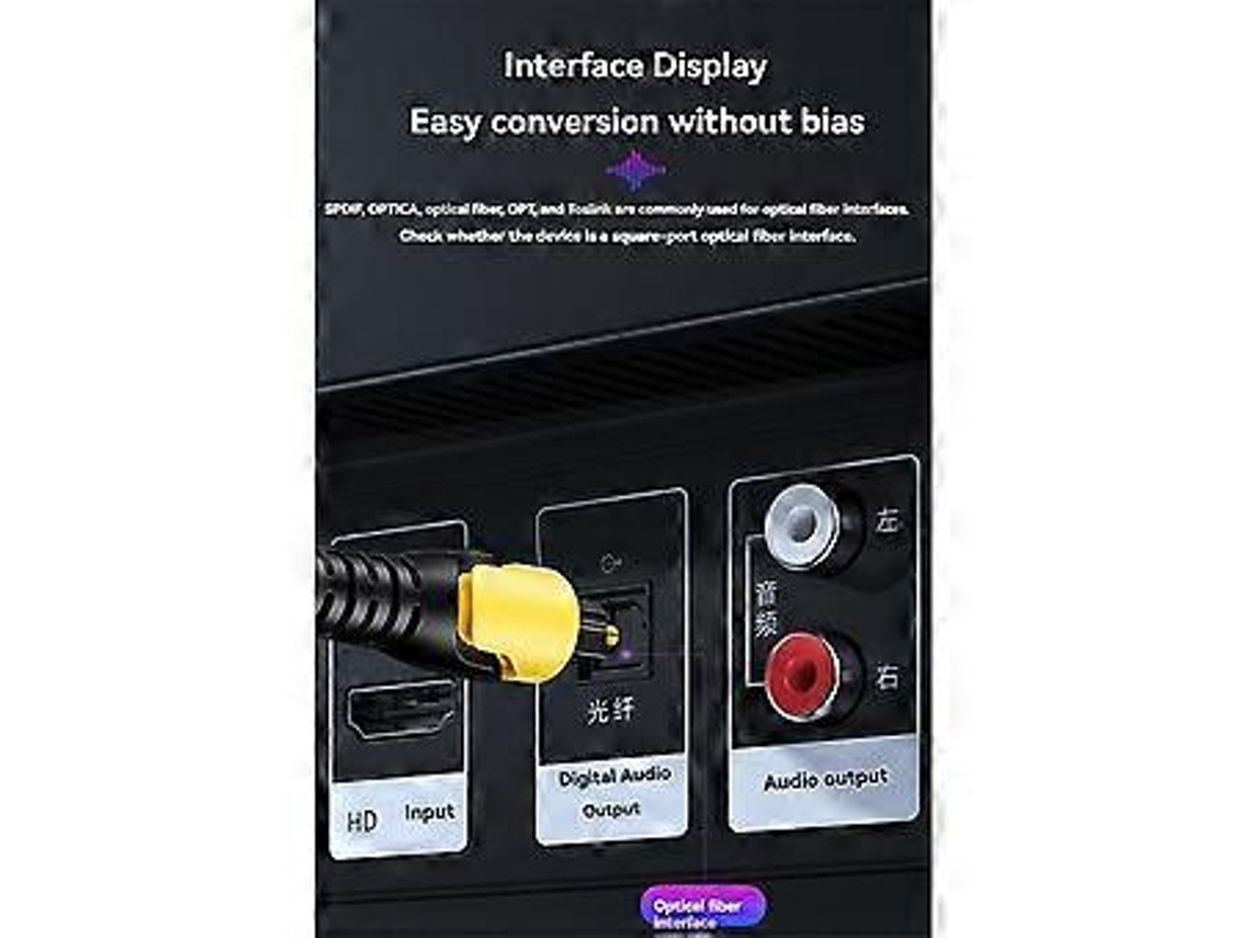 Cabo de áudio digital de fibra óptica USB com porta quadrada e conversor de áudio SPDIF para 3,5 mm para conexão ao amplificador de áudio Slowmoose.