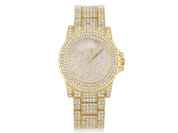 Relógio de Pulso Feminino Analógico Redondo Quartzo Strass Ouro para Vestir