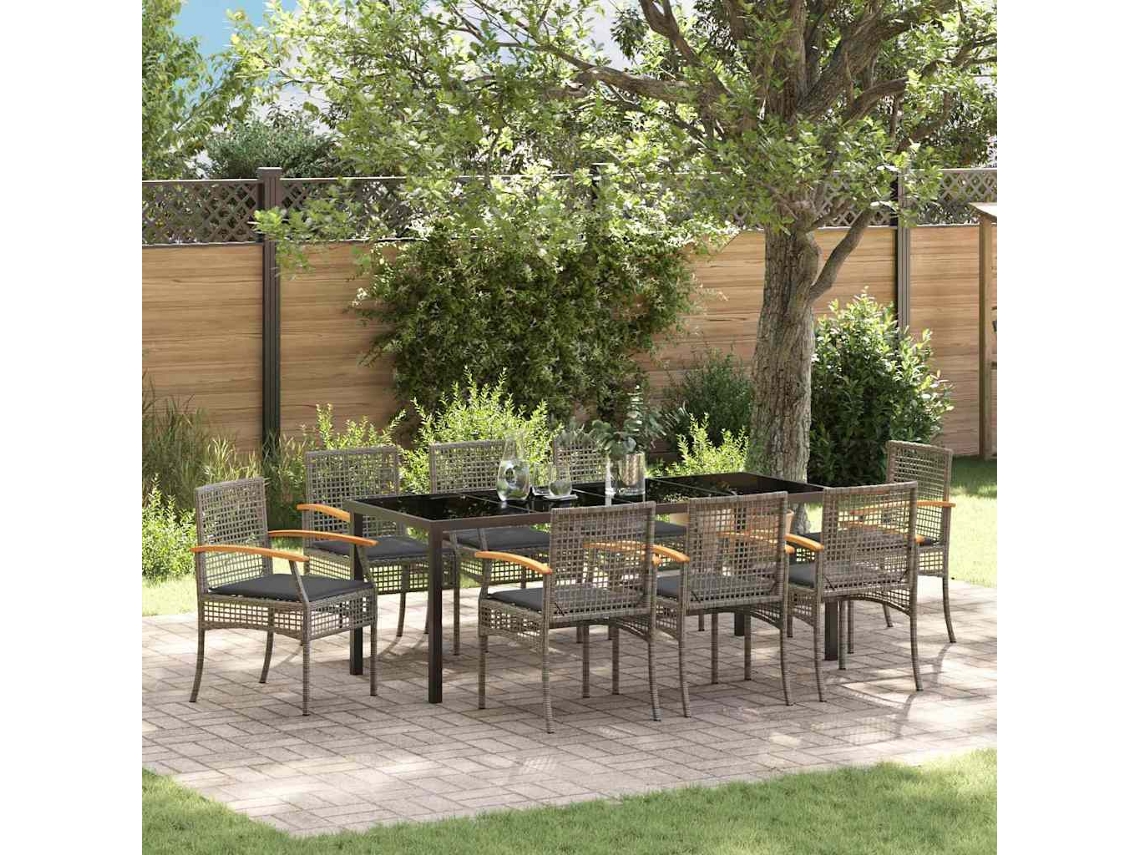 Vidaxl Conjunto De Jantar Para Jardim 9 Unid. Cinza E Preto Vime