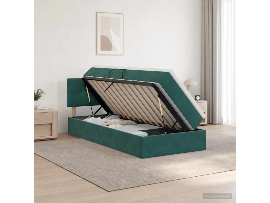 Vidaxl Cama Com Armazenamento Verde-escuro 90 X 190 Cm Veludo