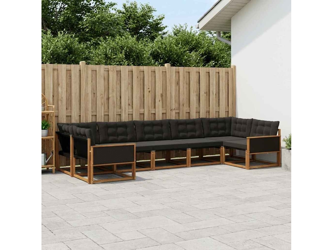 Vidaxl Conjunto De Sofás Para Exterior 7 Unid. Natural E Preto