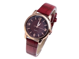 Relógio de Pulso Feminino Zhoulianfa Analógico de Quartzo com Pulseira de Couro Pu Vermelho
