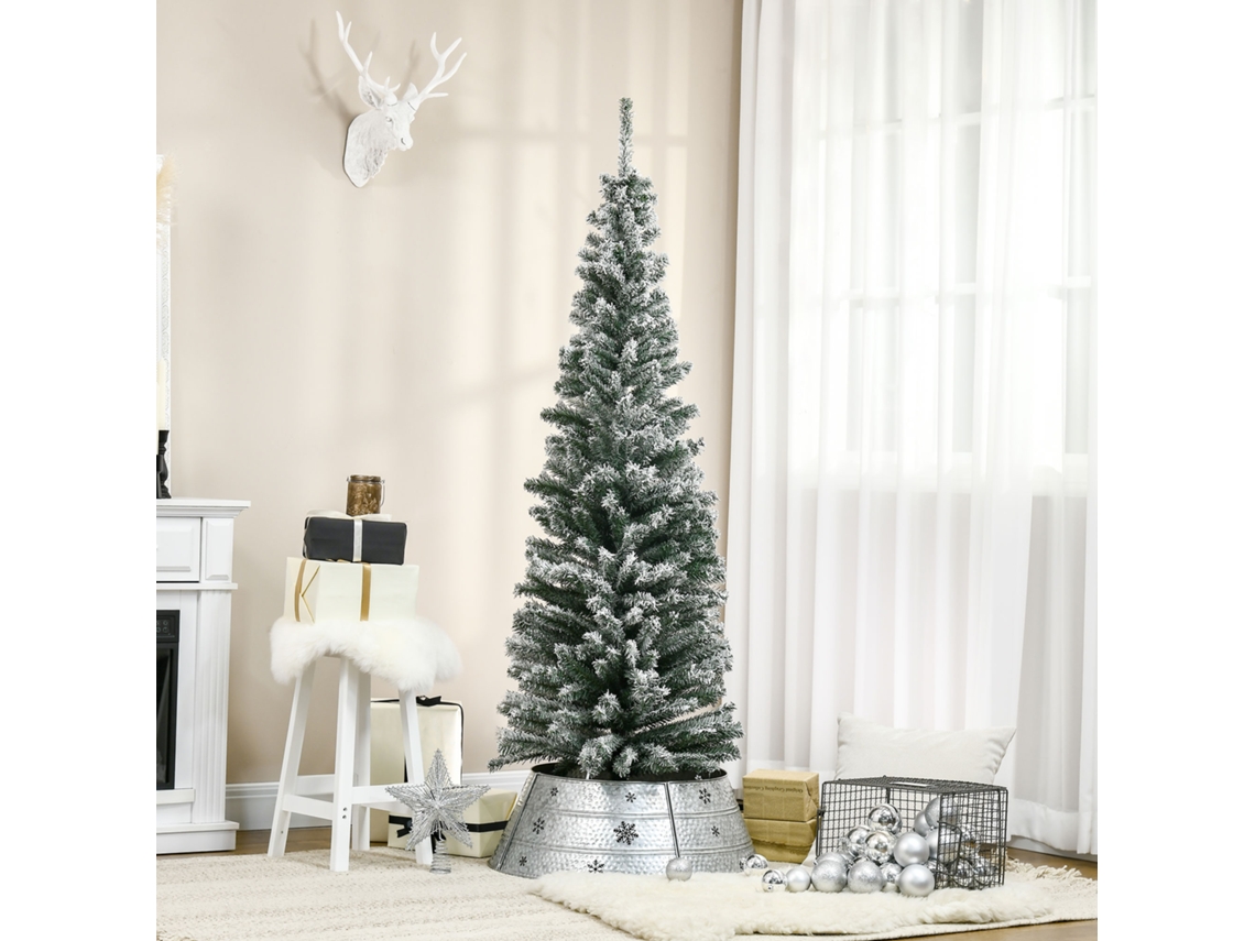 Árvore De Natal 180 Cm Arbusto Artificial Nevado Com 492 Ramos E Supte Metal Verde E Branco