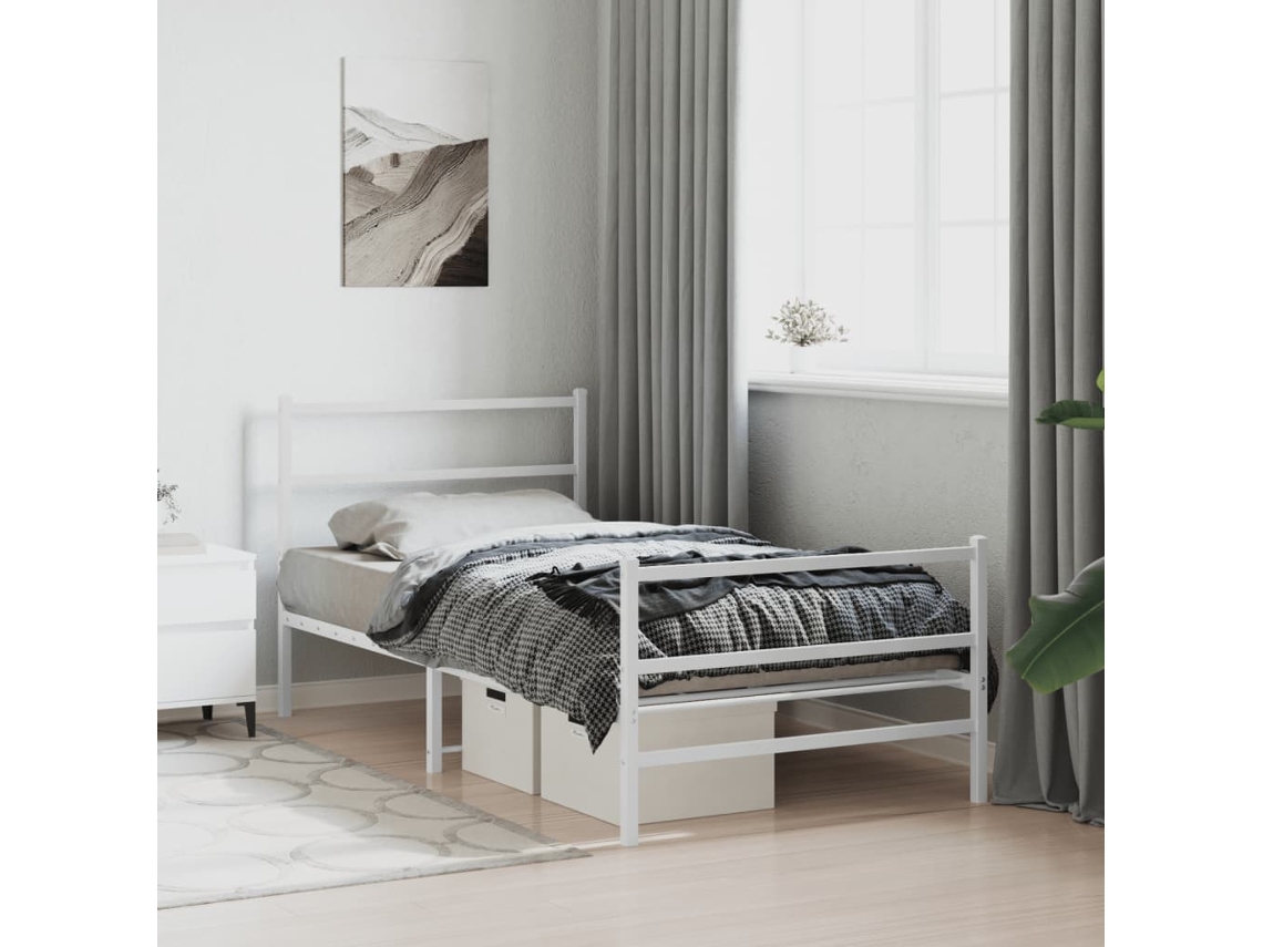 Estrutura De Cama Com Cabeceira E Pés 100x200 Cm Metal Branco
