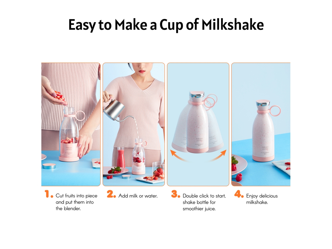 Liquidificador Portátil Mini 350ml com Carregamento Sem Fio 4 Lâminas para Smoothie Milkshake S/MARCA