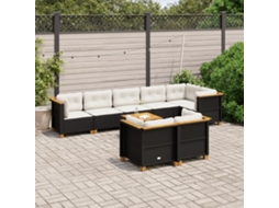 Jogo de Sofá 9 Peças P/ Jardim C/ Almofadões Vime Pe Preto Dkd Home Decor