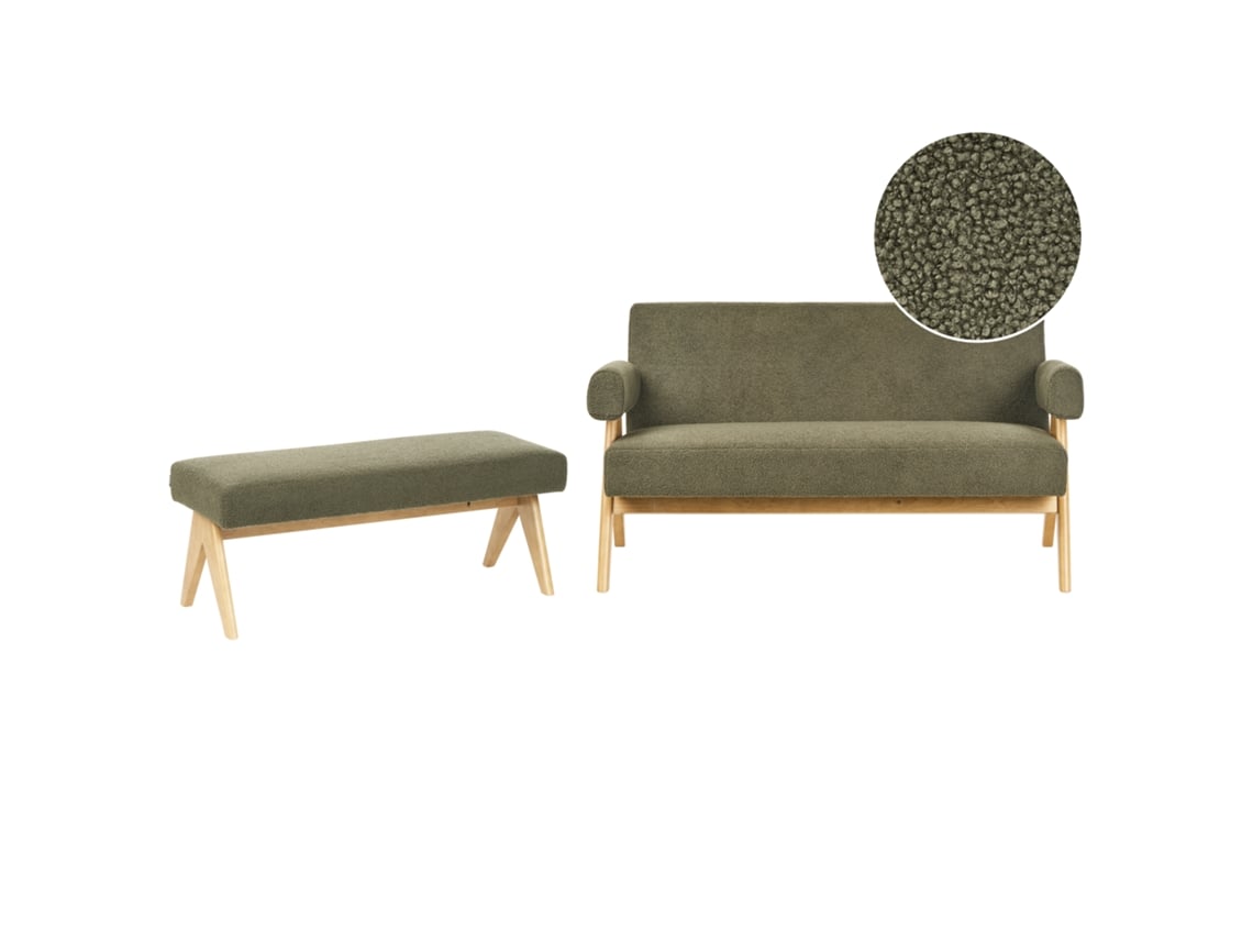 Conjunto De Sala De Estar Beliani Tamre De Bouclé Verde 148x78x79