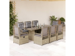 Vidaxl 9 Pcs Conjunto De Jantar P/ Jardim Com Almofadões Vime Pe Bege