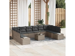 Vidaxl Conjunto De Sofá De Jardim Com Almofada 11 Pcs Cinzeto Vime Pe