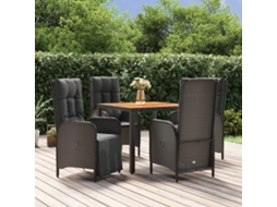 5 Pcs Conjunto De Jantar P/ Jardim C/ Almofadões Vime Pe Preto Dkd Home Decor