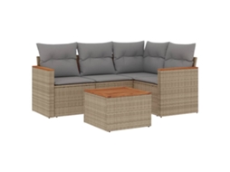 Conjunto 5 de sofás p/ jardim com almofadões VIDAXL vime PE bege