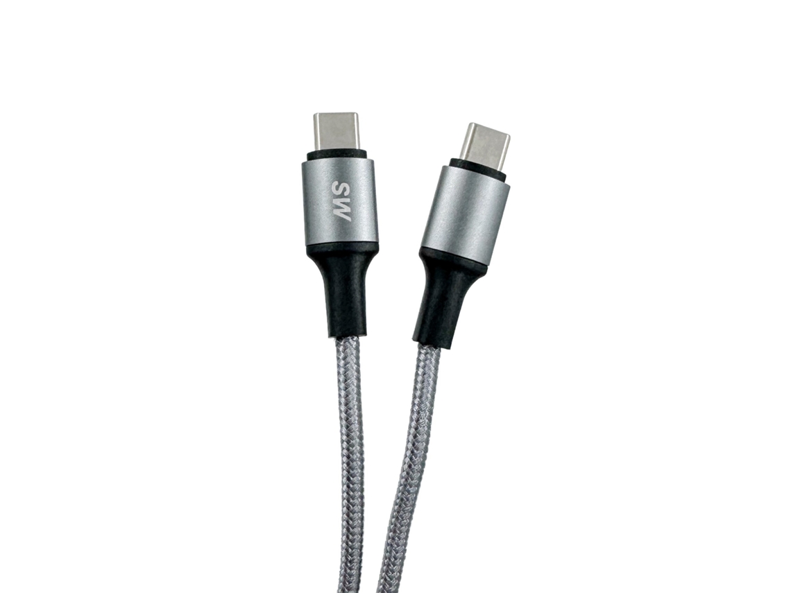 Cabo De Dados E Carregamento Rápido, Usb Type-c Para Type-c, 2,4 A, 3 M, Cinza, Tecido Antenópolis