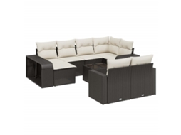 Conjunto de 11 Sofás de Jardim com Almofadões Vime Pe Preto MAISON EXCLUSIVE