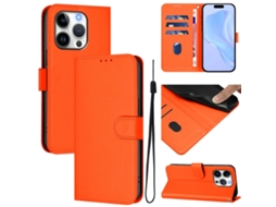 Capa De Couro Sintético Para Iphone 16 Pro - Toque Suave - Cor Sólida - Com Cordão