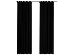 Maison Exclusive - Cortinas Opacas Aspeto Linho Com Ganchos 2 Pcs 140x245 Cm Preto